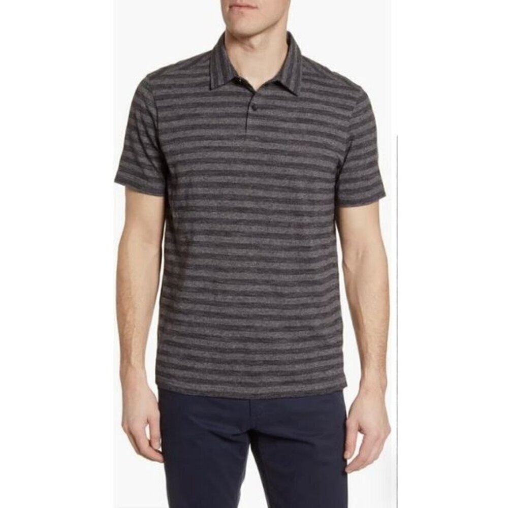 Nordstrom Mens Shop Gray Stripe Slub Polo Shirt Short Sleeve Sz XL